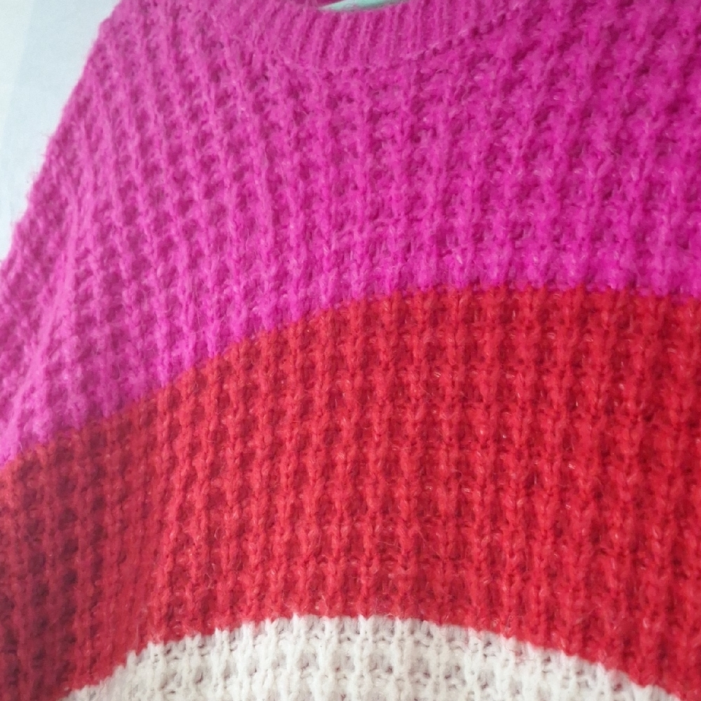 3/$20--Cable Knit Crewneck Sweater, Striped, Oversized, Universal Sz 10, NWOT - Picture 9 of 11